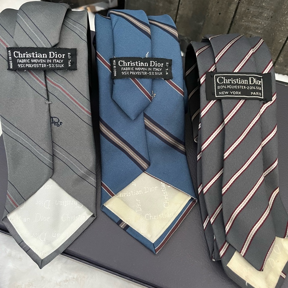 CHRISTIAN DIOR (3) Stripped Tie (s) Bundle Grey Blue for Men - Picture 3 of 5
